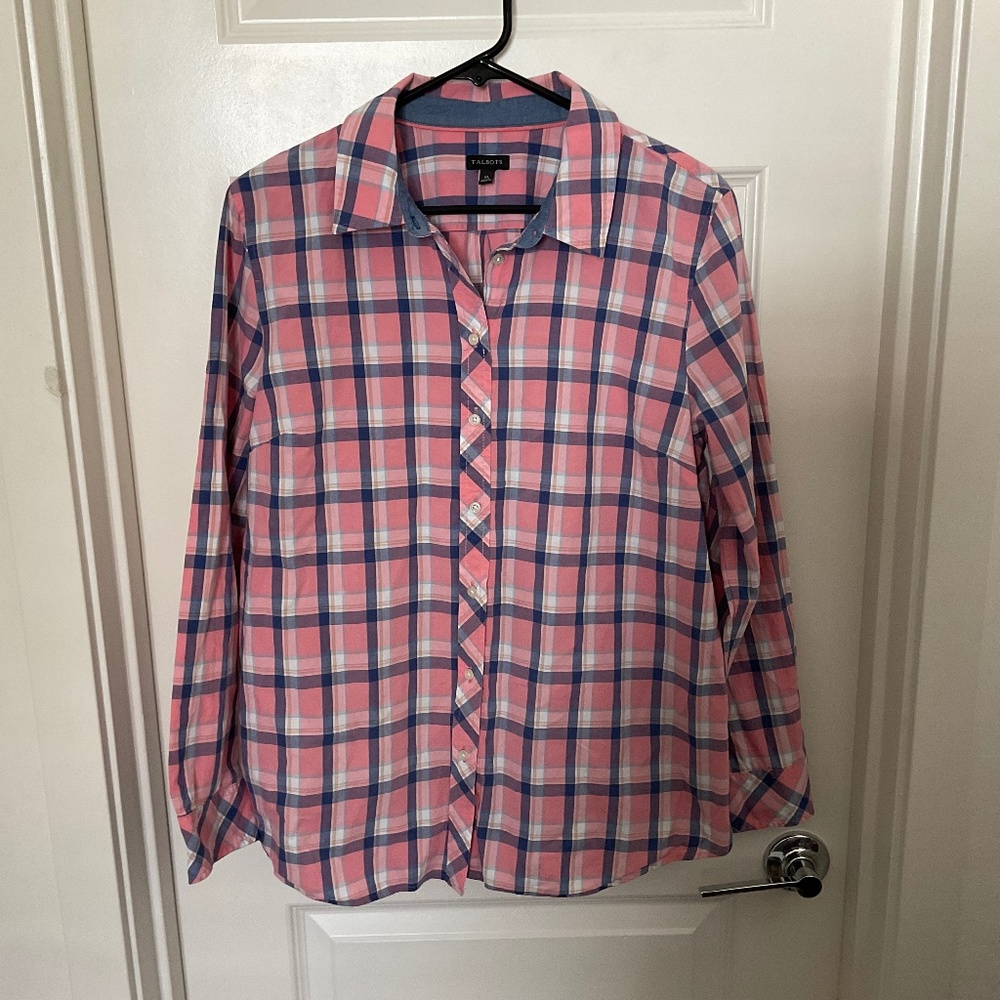 Talbots Plaid Button‎ Down Shirt - Pink and Blue - Size XL